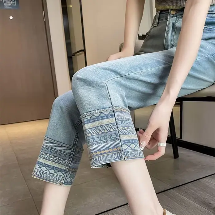 Priehľadné čipkové nohavice s kamienkami pre ženy, Capri, Straight Leg, Jeans Fj môžete aru Z Emo, Základy Estetické A
