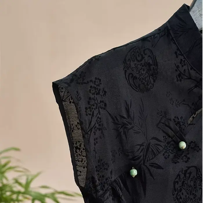 Jemná retro košeľa v novom čínskom štýle Cheongsam top čierny žakárový T-shirt s krátkym rukávom letný zrelý módny odev