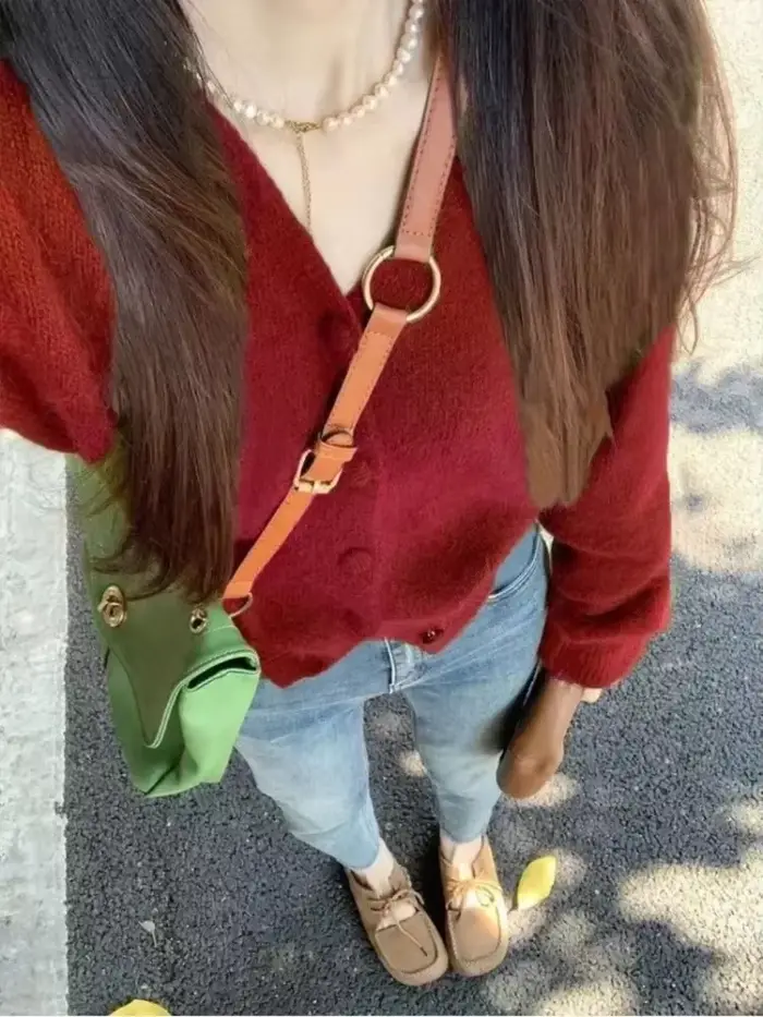 Ezgaga pletený cardigan pre ženy jeseň zima móda voľný pevný V-výstrih vrchné oblečenie skrátený sveter Vintage mäkký