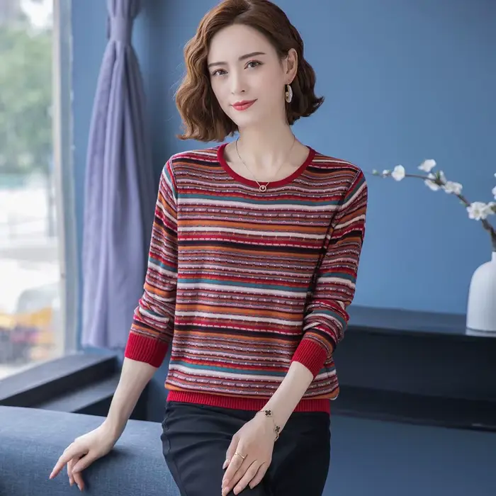 Pullover en polyester et coton décontracté pour femmes, idéal pour les occasions automnales et hivernales, élégant et confortable