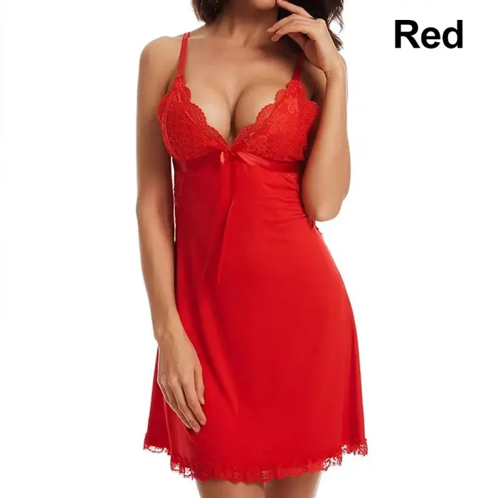 Robe de nuit en dentelle à col en V pour femmes, pyjamas, vêtements de nuit, évider, lingerie amusan