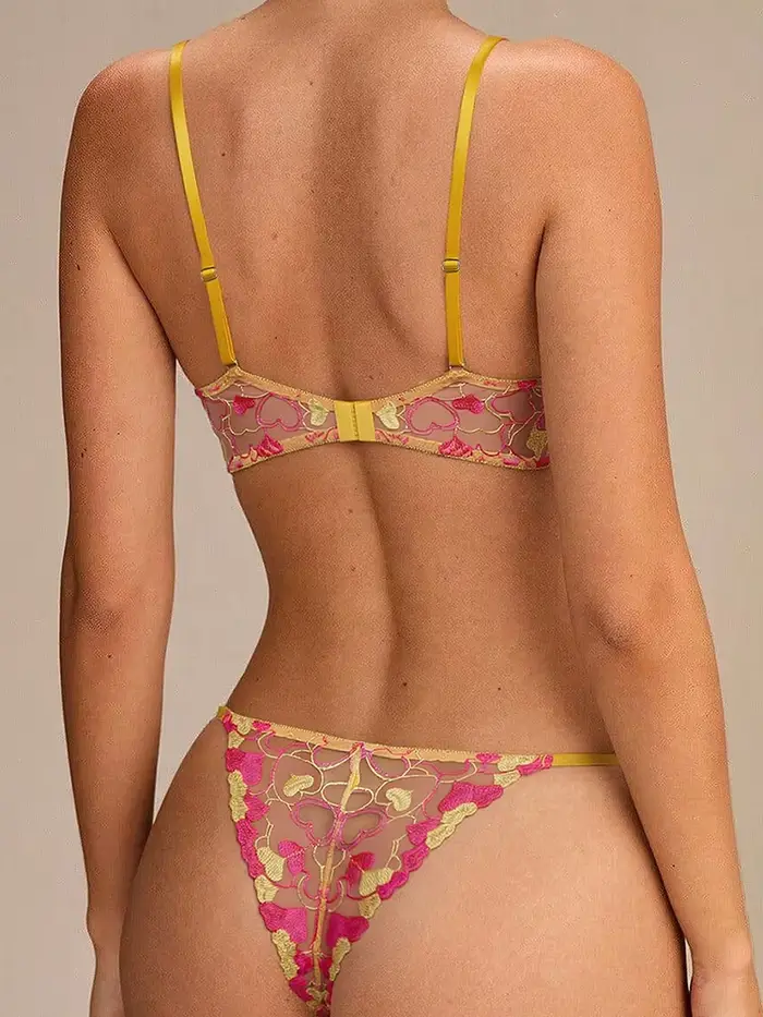 Priehľadná tylová spodná bielizeň s ružovou kvetinovou vyšívanou podprsenkou pre ženy, sexy a elegantná, ideálna pre špeciálne príležitosti