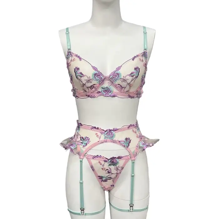 Lingerie féerique sexy, sous-vêtements transparents à fleurs, jarretière à volants, sous-vêtements délicats et intimes, tenues transparentes magnifiques