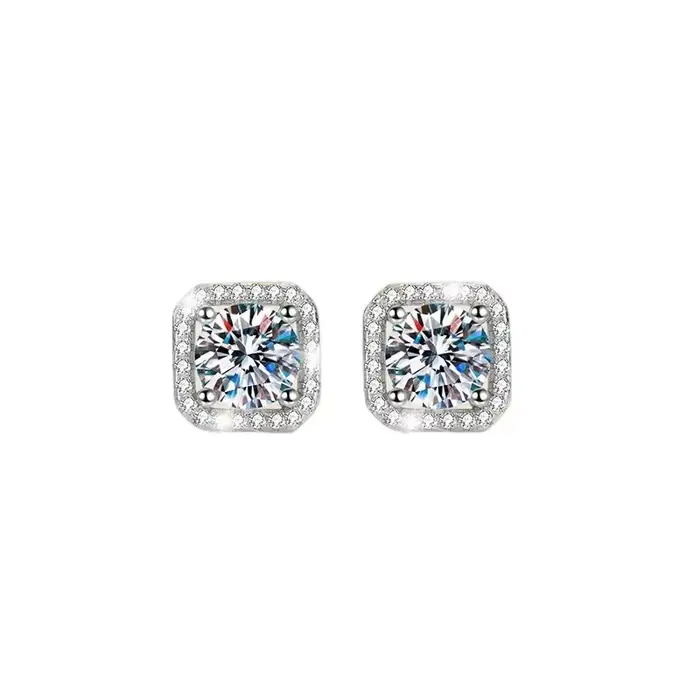 Boucles d'oreilles en diamant Mosonite, sac carré, bijoux de mariage, fête simple et à la mode, cade