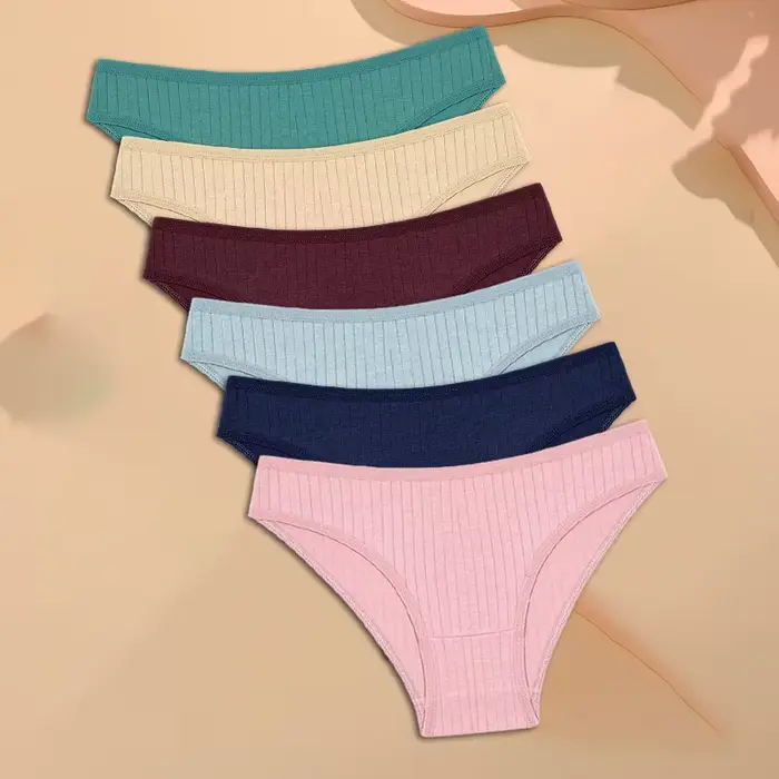 FINETOO 6 pièces/ensemble culottes en coton pour femmes Sexy doux rayé caleçons couleur unie slips f