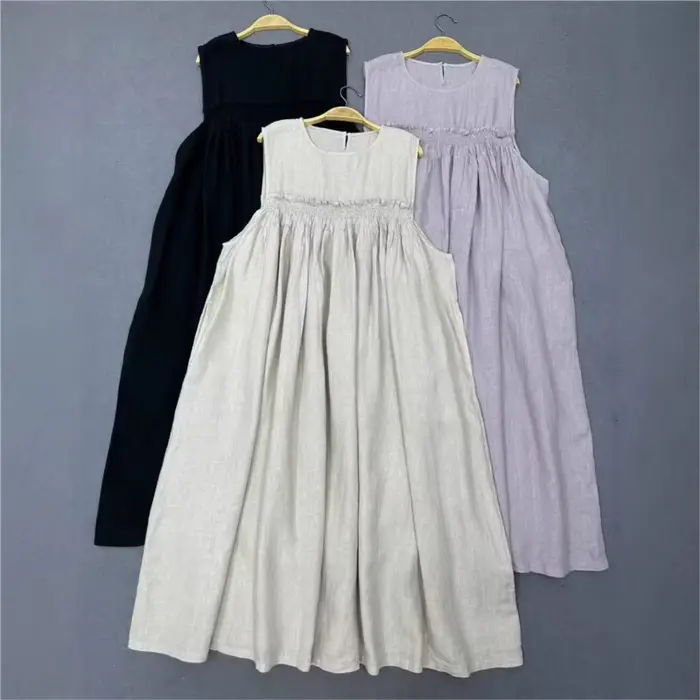 Johnature décontracté sans manches nouveau Style robe pour les femmes été décontracté ample Simple t