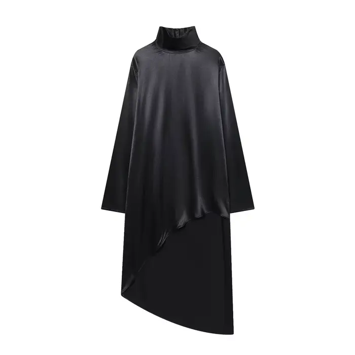 BSAY chemise longue asymétrique femmes mode automne hiver nouvelle texture Satin manches longues col