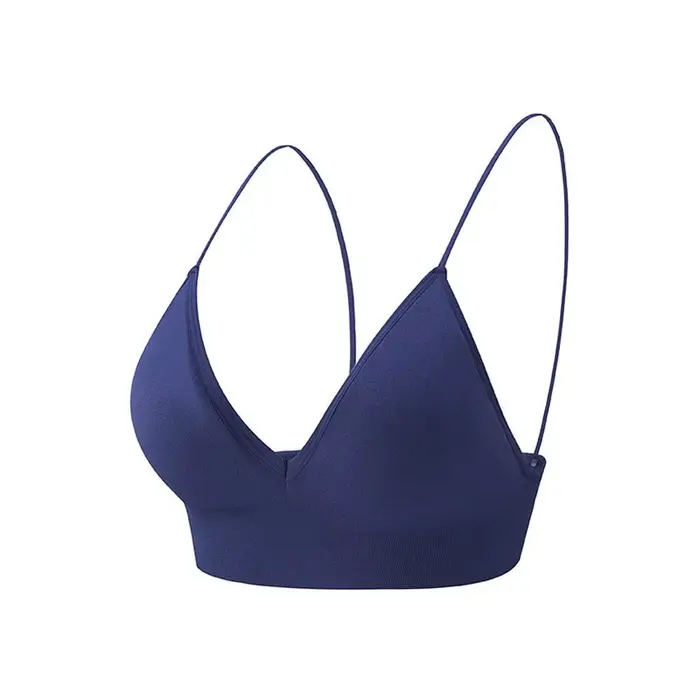 Soutien-gorge de sport push-up sans armatures pour femmes, bonnets triangulaires fins, décolleté en V, haut de fitness et yoga, crop top, coupe triangle nylon