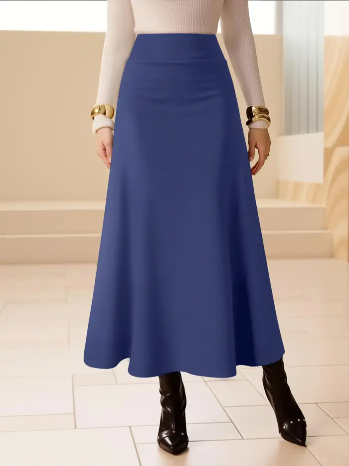 Jupe mi-longue pour femme, taille haute, style fluide, tissu respirant, idéale pour les tenues décon