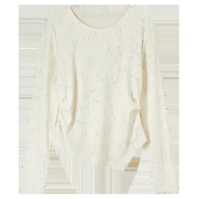 T-shirt en coton imprimé SENTUBILA pour femme, plissé irrégulier, tricoté, col rond, manches longues