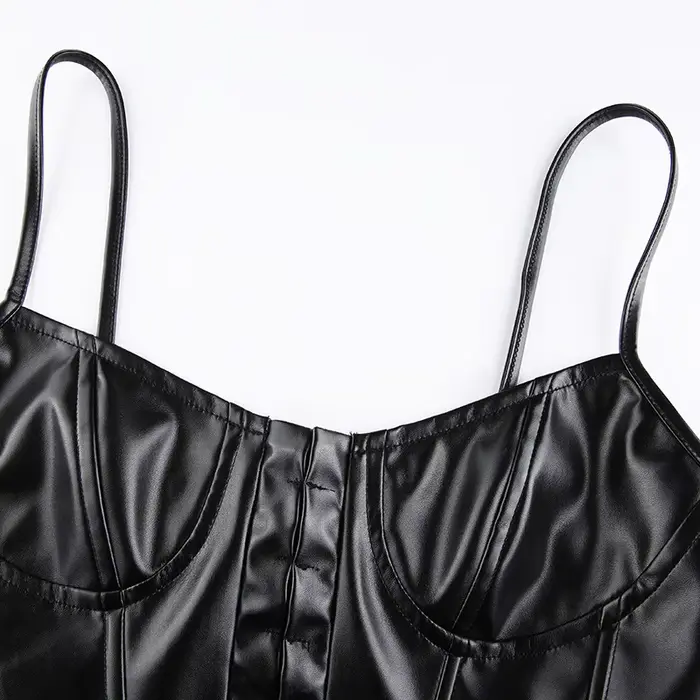 Corset femme Sexy noir en cuir PU Bustier haut court mode dame sans manches sangle Camis Clubwear ét