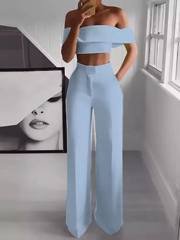 2025 leto pevný ležérny dvojdielny set pre ženy Sexy krátky top široké nohavice oblečenie Dámske streetwear