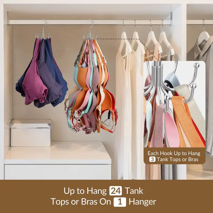Cintre pour Débardeurs et Soutiens-Gorge en Acier Inoxydable 360° Rotatif Compact pour Organisation de Garde-Robe Occasions Spéciales