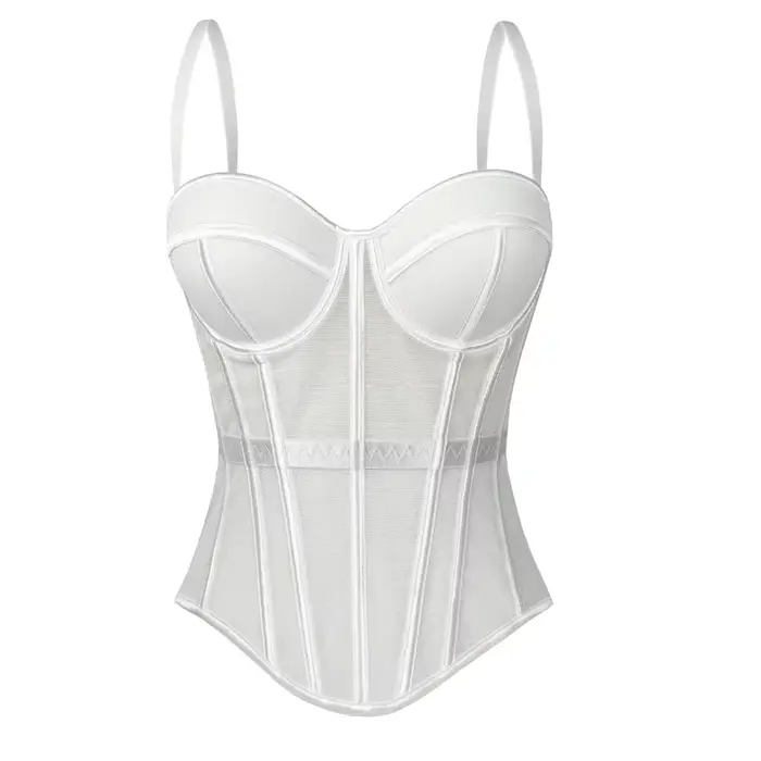 Top Corset Élégant en Maille Respirante, Coupe Ajustée, à Bretelles Fines, Style Crop Top, Idéal pou
