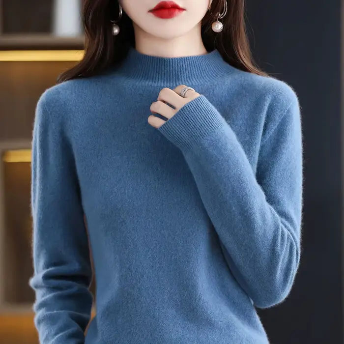 100% laine mérinos cachemire pull femmes tricoté pull col roulé à manches longues pulls automne hive