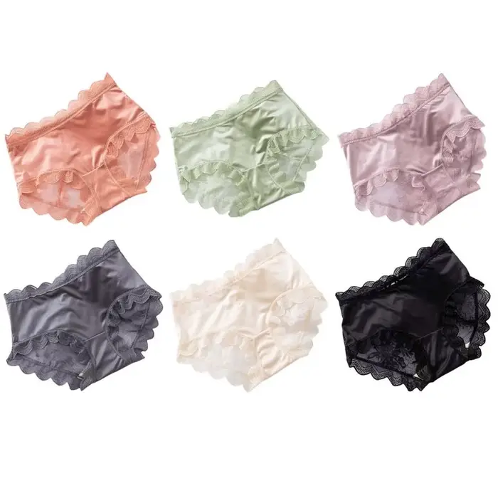 Culottes en dentelle florale transparente pour femme, sous-vêtements féminins fins en soie glacée à volants, pour usage quotidien