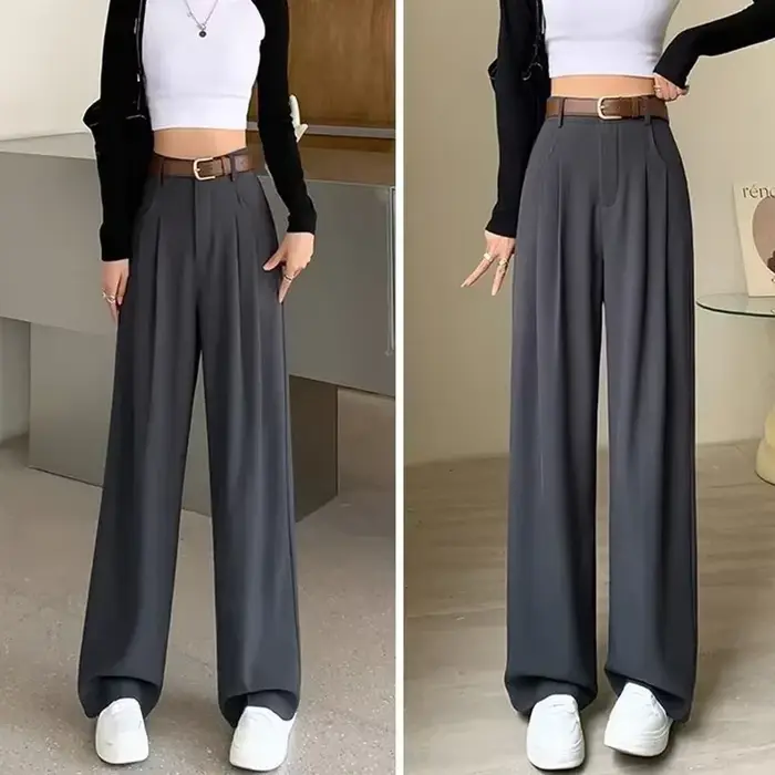 Femmes mode costume pantalon dame respirant Baggy taille haute jambe large pantalon d'été dame jambe