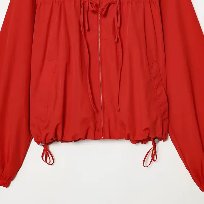 Nlzgmsj 2026 Printemps – Blouson décontracté à capuche rouge pour femme, manteau court zippé à manch