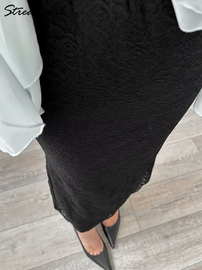 Biela čipka sukne Maxi Bodycon Dámska kancelária držal elegantné formálne sukne s čipkou Lady elastickým pásom čipka dlhé čierne sukne