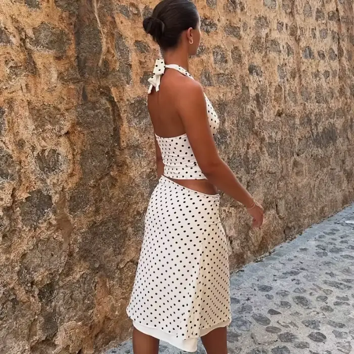 TARUXY femme à pois jupe costume été nouvelle fête à lacets Sexy cou monté haut taille basse jupe ép
