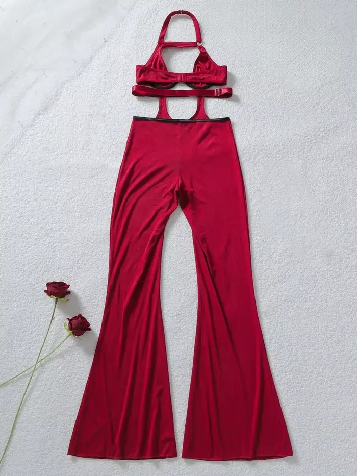 Ensemble sexy en élasthanne et nylon pour femmes, soutien-gorge plongeur avec fermeture arrière et bretelles ajustables, pour soirées et tous les jours