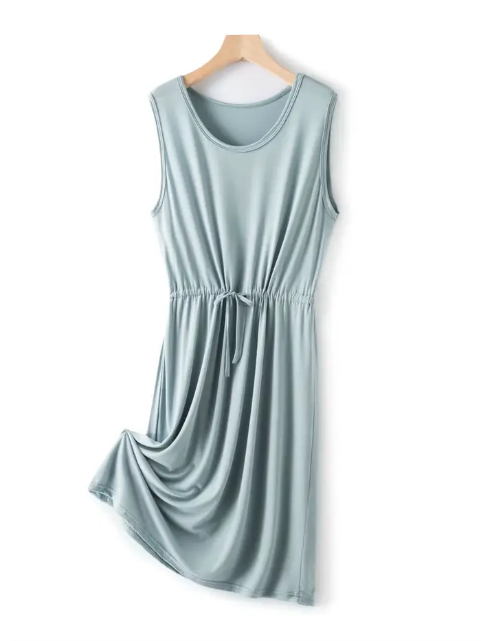 Chemise de nuit en coton élasthanne sans manches pour femmes longueur aux genoux style basique occassions spéciales