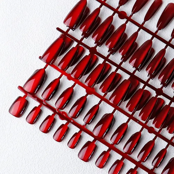 30 pièces aimant rouge oeil de chat faux ongles amande longue cercueil brillant faux ongles carrés f