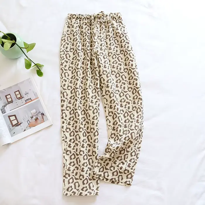 Pyjama imprimé léopard pour femmes, pantalon de maison ample en coton, mode Simple, printemps et été