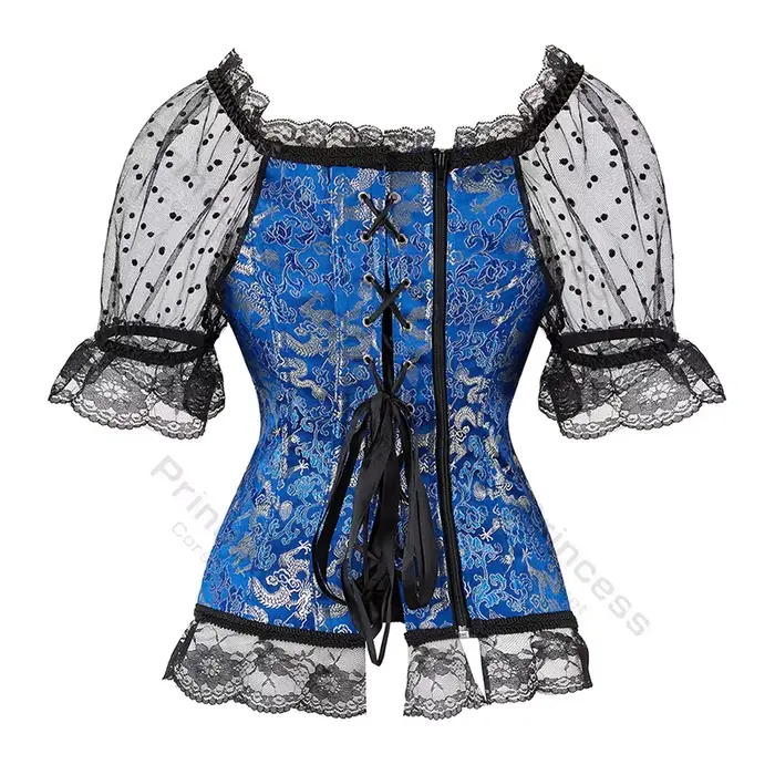 Korzet s rukávmi princezná korzet čipka Top kvetinový korzet pre ženy Plus veľkosť Vintage korzet čipka-up Bustier ružová modrá zlato