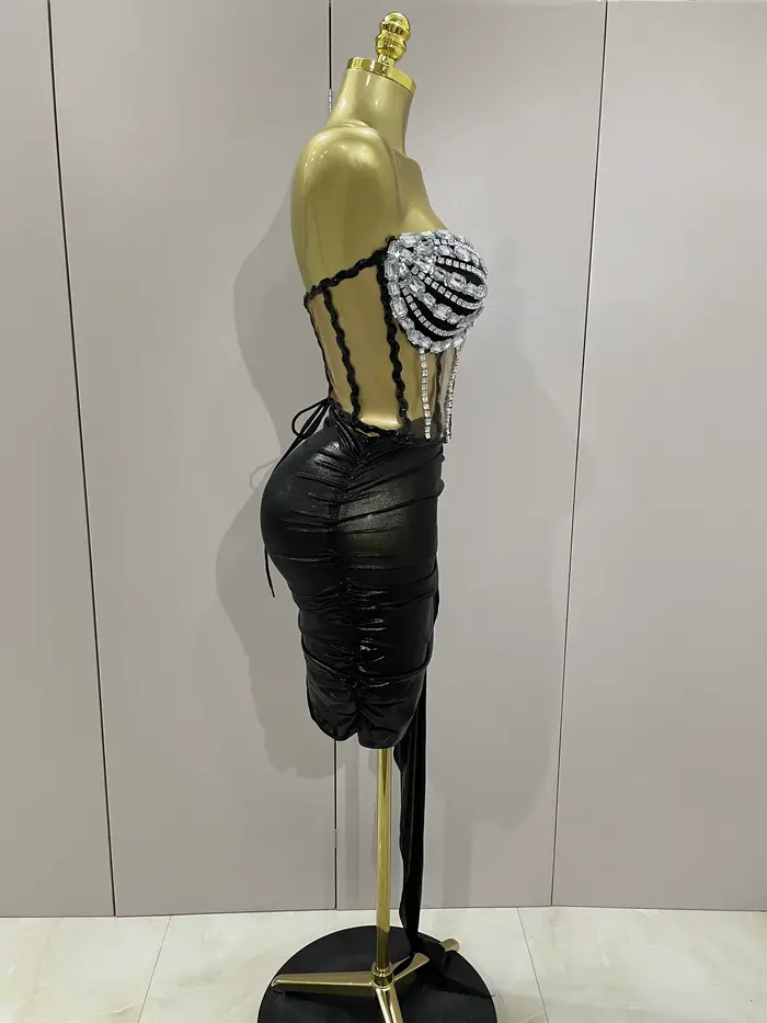 Sexy brillant strass paillettes 2 pièces haut jupe ensemble 2025 femmes célébrité soirée scène disco