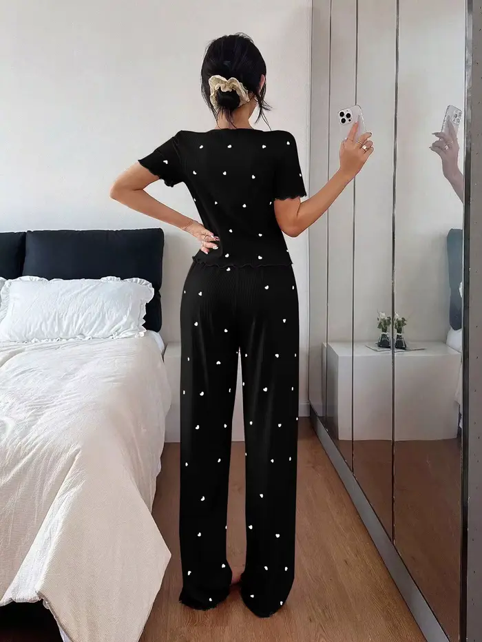 Štýlové dámske pyžamo letné základy s V-neck nohavice dĺžka členku pletené polyester elastan