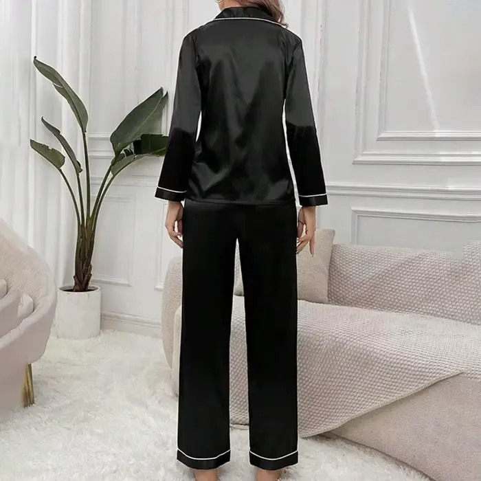 Dámske pyžamový set, s dlhým rukávom Top, elastickým pásom, nohavice, relaxačné oblečenie Set, hodvábna imitácia, koža priateľský