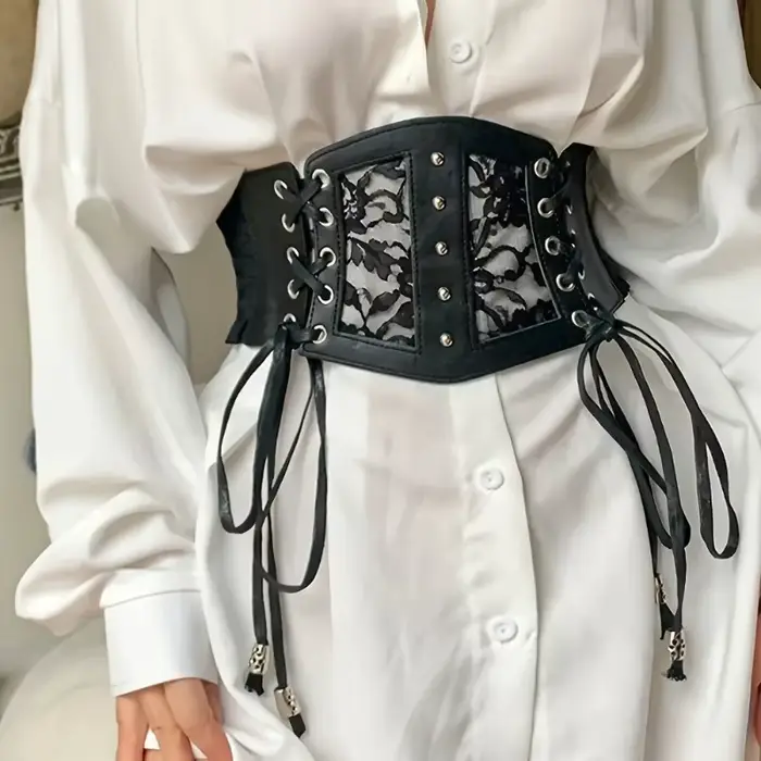 Čierny elegantný korzetový opasok s šnúrkami - Široký elastický pás pre ženy Ideálne pre večierky a príležitostné výlety