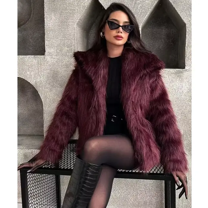 MUJER umelá kožušina chlpatý kabát žena teplý zimný