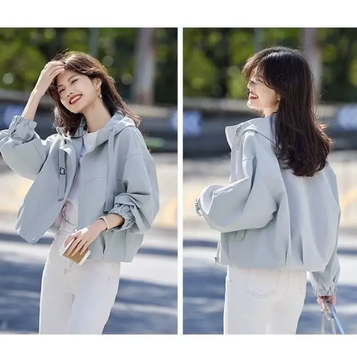 Chaqueta corta para mujer estilo urbano con capucha para primavera y otoño ocaciones especiales