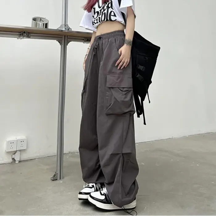 Pantalon Cargo Baggy décontracté pour femmes, couleur unie, taille basse, jogging, Tech, cordon de s