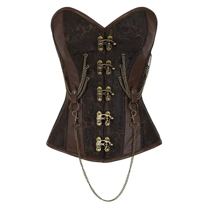 Corset Steampunk Marron à Lacets pour Femme, Vêtement de Corps Gothique, Bustier Vintage Burlesque, 