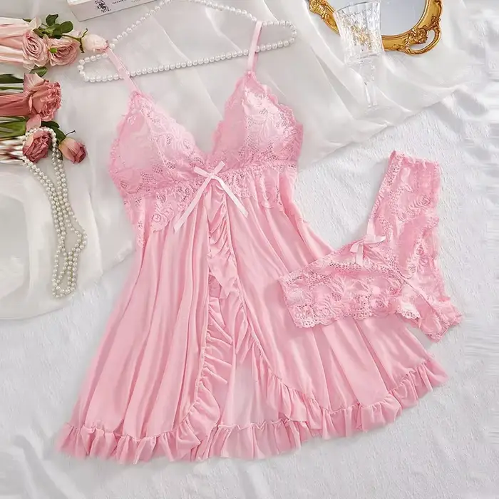 Sexy polyesterová nočná košeľa bez rukávov s V-neck a kontrastným povrchom pre ženy romantické príležitosti
