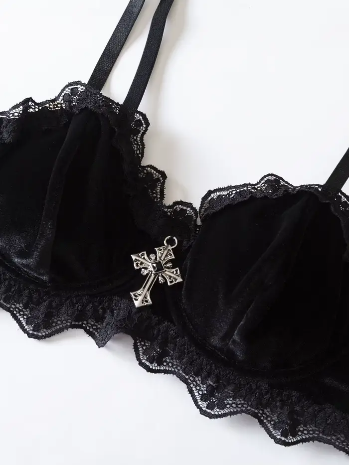 Ensemble soutien-gorge et culotte féminin gothique vintage en polyester et élasthanne avec finition pailletée pour femmes occasions spéciales