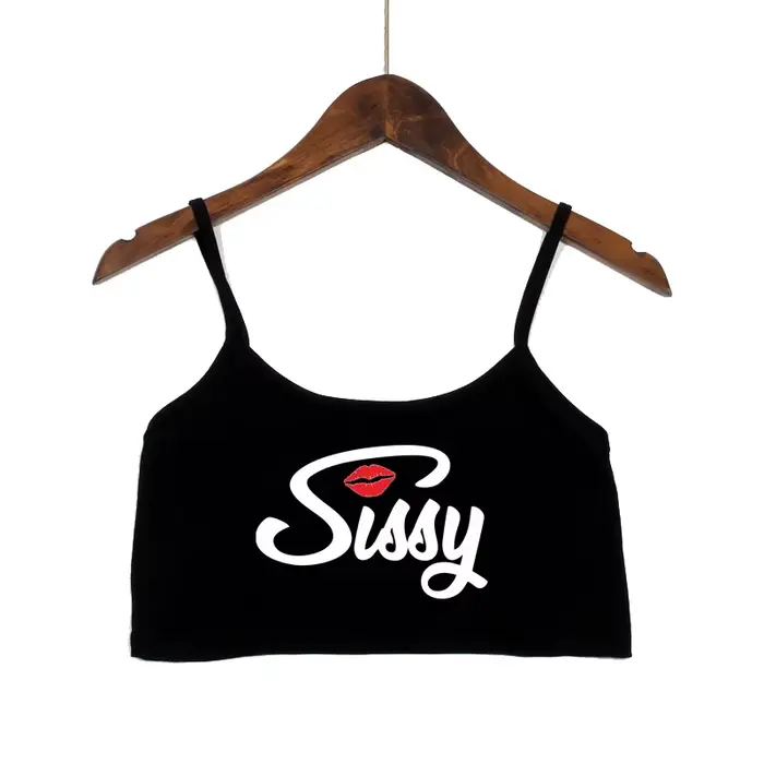 SISSY písmená červené pery potlač letné ženy krátky top Sexy elastická bavlna Camis bez rukávov
