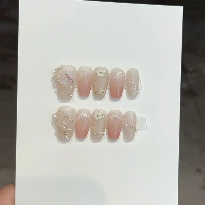 10 pièces bleu à la main presse sur ongles ensemble Ballet portable artificiel faux ongles décoratio