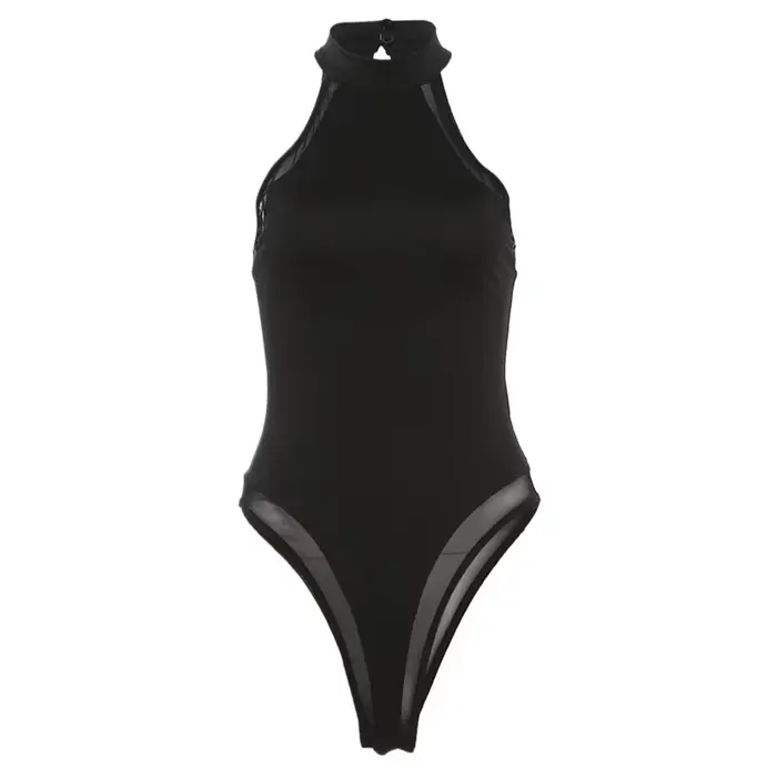 Body basique une pièce à bretelles croisées avec empiècements en maille latérale style Y2K tenue moulante sexy pour femme occasions spéciales
