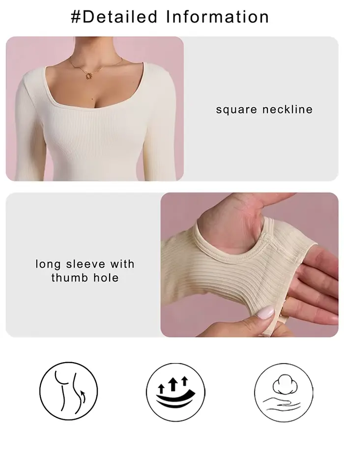Dámske kombinézu s dlhým rukávom, štvorcový golier, vysoký pás, bodycon, jeden kus, legíny, bezšvíkové, príležitostné šport, body