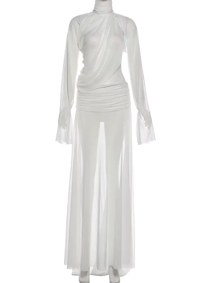 Nibber Elegantný 2-dielny Set pre Ženy Priesvitný Rolák Nepravidelný Crop Top + Zodpovedajúca Sukňa Clubwear