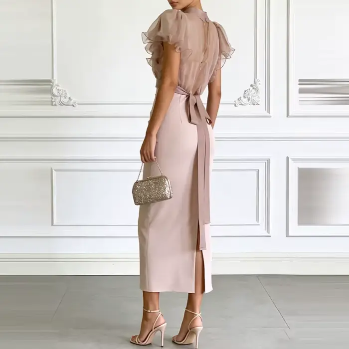 Elegantná štíhla sukňa a priehľadná sieťovina pre ženy – jednofarebná letná kolekcia, slim fit, ideálna na každodenné nosenie