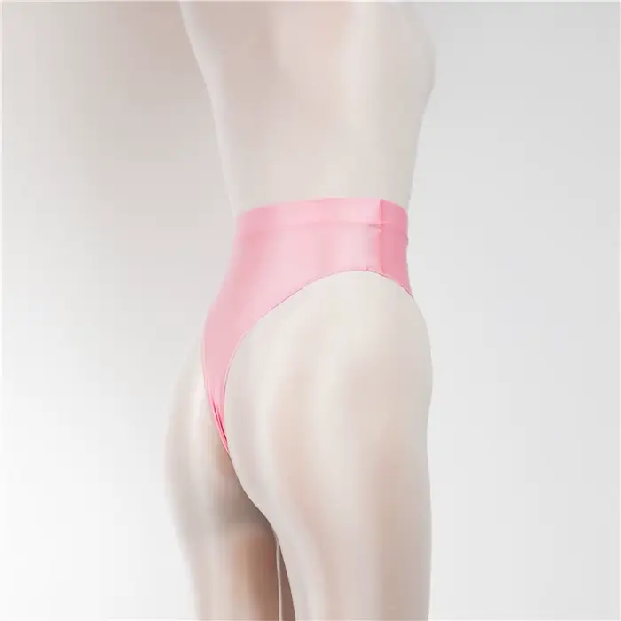 Lesklý saténový vysoký pás tangá transparentné vidieť cez Sexy krátka cukríková farba t-back olejové