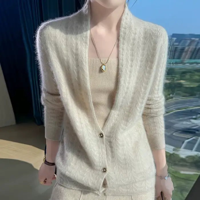Šálový golier dámsky Cardigan topy jeseň zima nový Štýlový 100% merino vlna pulóver pôvabná dámska