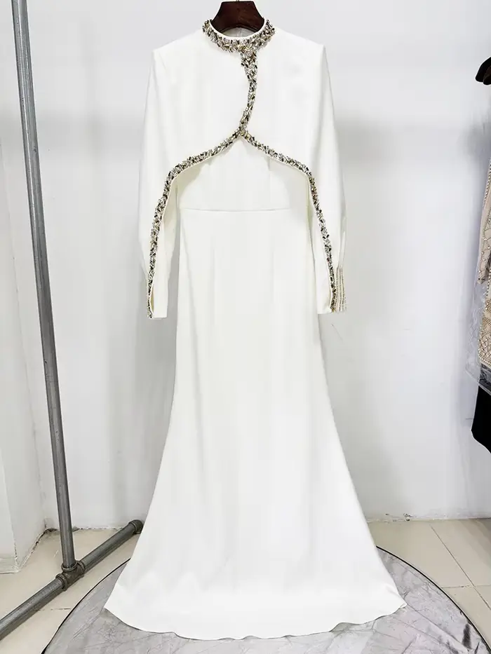 HIGH STREET Nouveauté 2026 Robe longue maxi de créateur pour femme, ornée de diamants et de perles, 