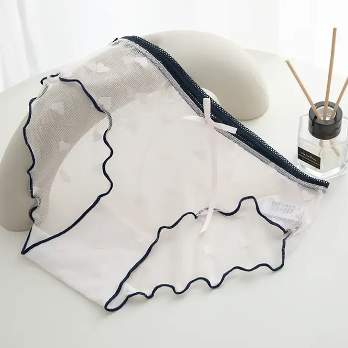 Culotte en dentelle transparente et Sexy pour femme, culotte taille basse, avec ruban, sous-vêtement