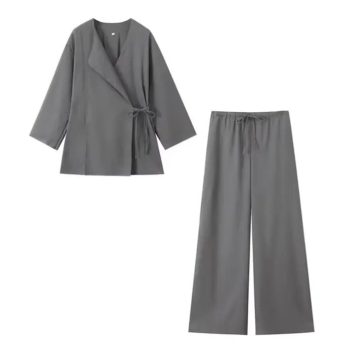 Willshela dámsky módny 2-dielny set s pevnými šnúrkami a vintage elastickým pásom nohavíc Feamle Chic dámske nohavicové sety